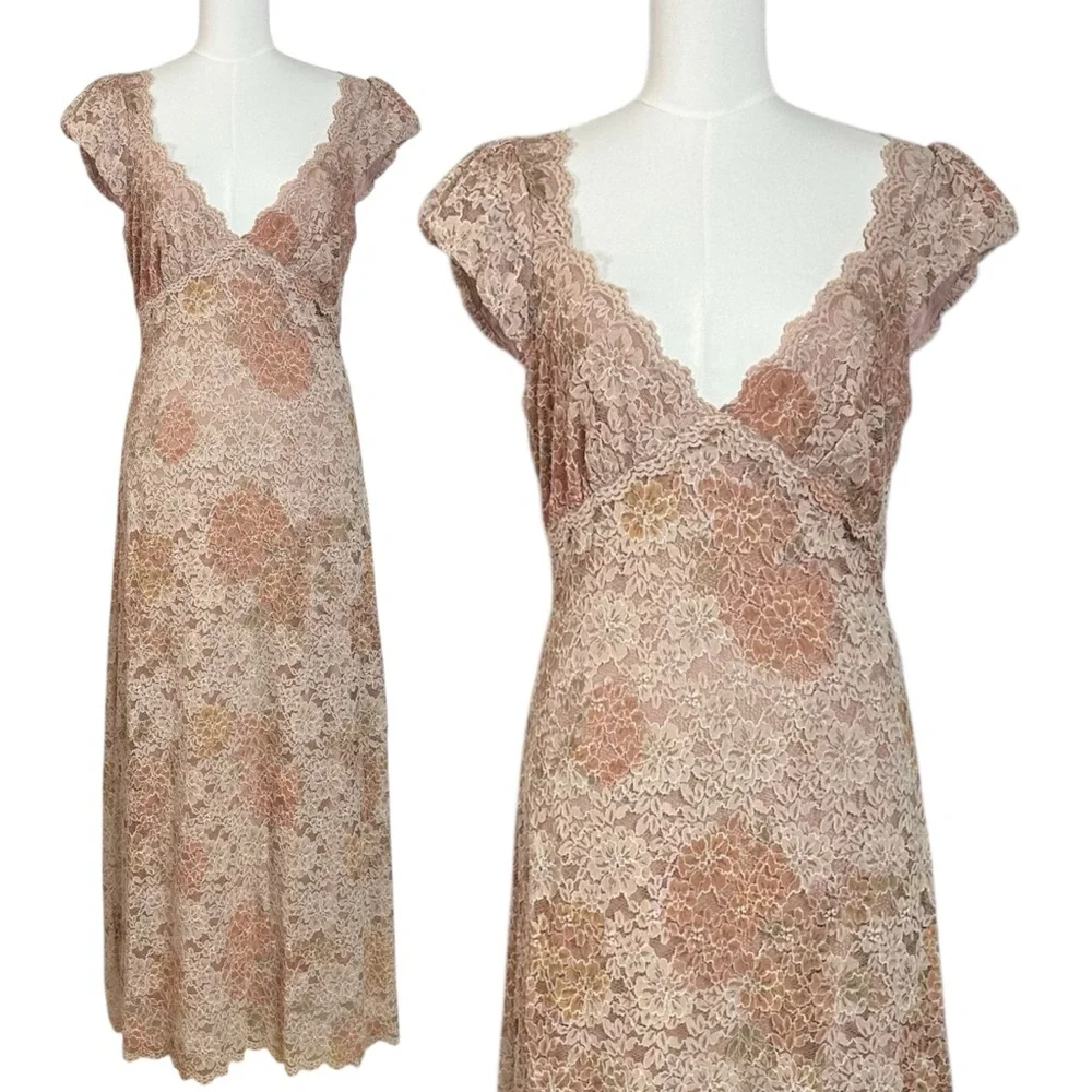 Free People Dainty Ethereal Butterfly Babe Lace Maxi Dress Antique Floral Large - Picture 6 of 15